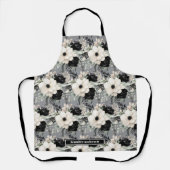 Medium Girly Zwart en Wit Bloemprint Schort (Voorkant)