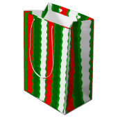 Medium Glossy Christmas Gift Bag Rood Wit Groen Cadeauzakje (Achterkant Gekanteld)
