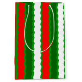 Medium Glossy Christmas Gift Bag Rood Wit Groen Medium Cadeauzakje (Voorkant)