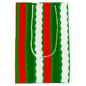 Medium Glossy Christmas Gift Bag Rood Wit Groen Medium Cadeauzakje (Achterkant)