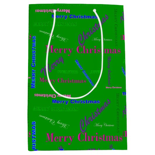 Medium Glossy Green Christmas Gift Bag Medium Cadeauzakje (Voorkant)