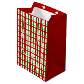 Medium Glossy Plaid Christmas Gift Bag Medium Cadeauzakje (Voorkant Gekanteld)