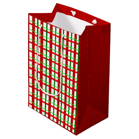 Medium Glossy Plaid Christmas Gift Bag Medium Cadeauzakje (Voorkant Gekanteld)