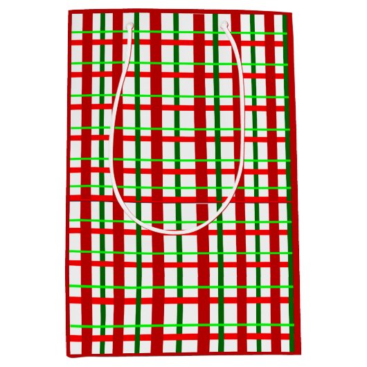 Medium Glossy Plaid Christmas Gift Bag Medium Cadeauzakje (Voorkant)