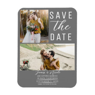Medium grijs Modern 2 foto's Save the Date Wedding Magneet