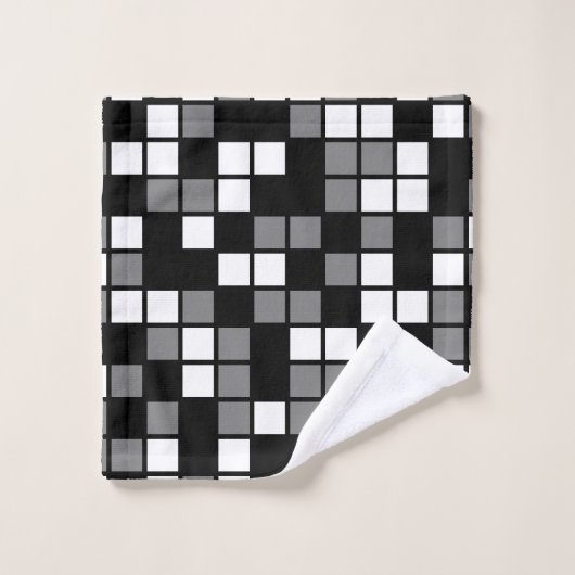 Medium grijs, zwart, wit willekeurige mozaïek vier bad handdoek (Wasdoekje)