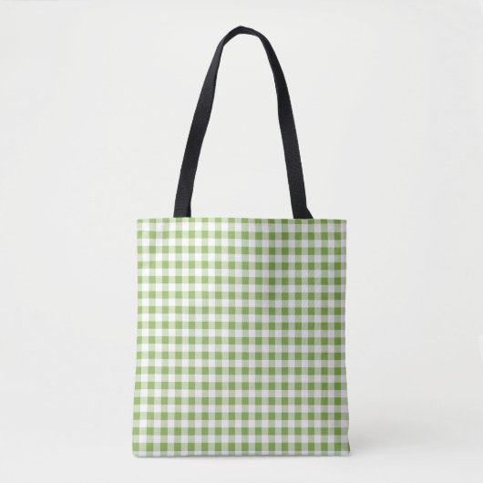 Medium Groen Groen en Wit Gingham Check Tote Bag (Voorkant)