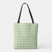 Medium Groen Groen en Wit Gingham Check Tote Bag (Achterkant)