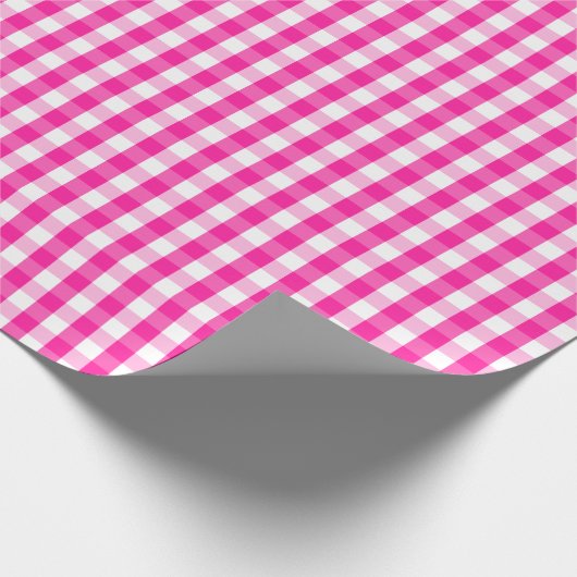 Medium Hot Pink en White Gingham Wrapping Paper Cadeaupapier (Hoek)