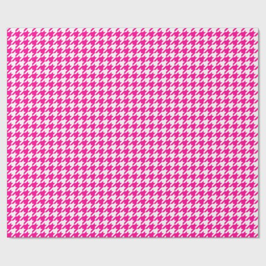 Medium Hot Pink en White Houndstooth Cadeaupapier (Vlak)