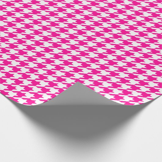 Medium Hot Pink en White Houndstooth Cadeaupapier (Hoek)