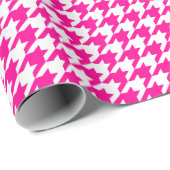 Medium Hot Pink en White Houndstooth Cadeaupapier (Rol Hoek)