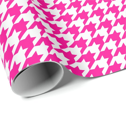 Medium Hot Pink en White Houndstooth Cadeaupapier (Rol Hoek)