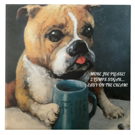 Medium keramische Tegel Schattig Dog Drink Joe! Tegeltje (Voorkant)