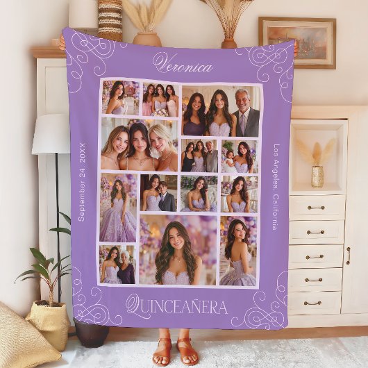 Medium Lavendel 14 Foto Keepsake Quinceañera Fleece Deken