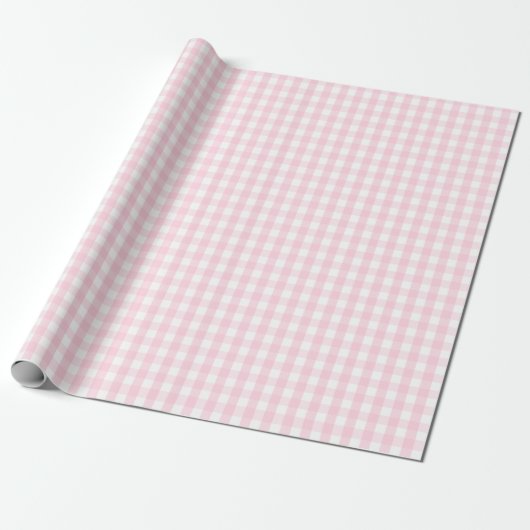 Medium lichtroze en wit gingham pakpapier (Uitgerold)