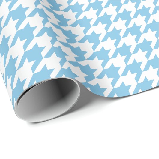 Medium Light Blue en White Houndstooth Cadeaupapier (Rol Hoek)