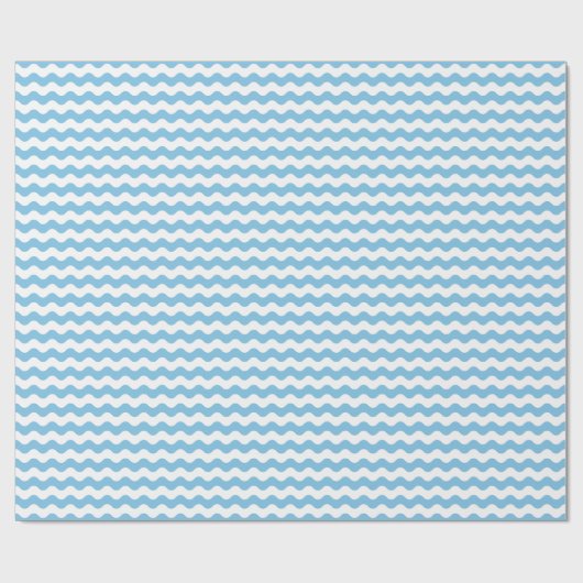 Medium Light Blue en White Waves Wrapping Paper Cadeaupapier (Vlak)
