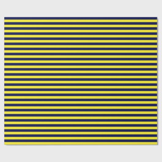 Medium marineblauw- en gele stripes omslagpapier cadeaupapier (Vlak)