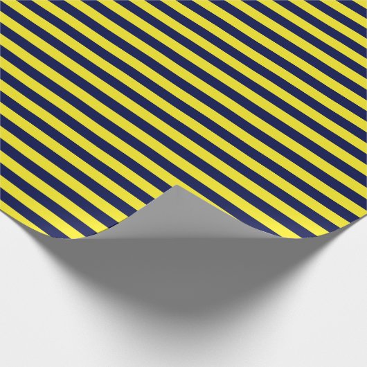 Medium marineblauw- en gele stripes omslagpapier cadeaupapier (Hoek)