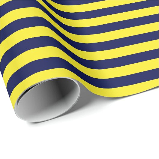 Medium marineblauw- en gele stripes omslagpapier cadeaupapier (Rol Hoek)