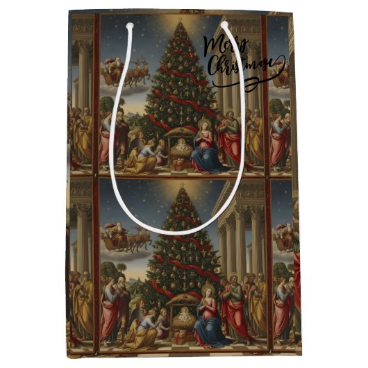 Medium Nativity Santa Christmas Gift Bag Medium Cadeauzakje (Voorkant)