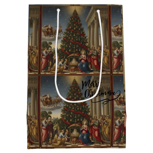 Medium Nativity Santa Christmas Gift Bag Medium Cadeauzakje (Achterkant)