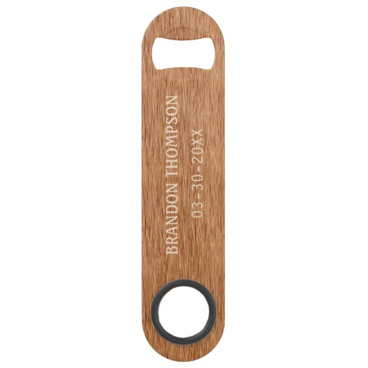 Medium Oak Brown Classy Chic Hout Grain Pattern Speed Flessenopener (Voorkant)