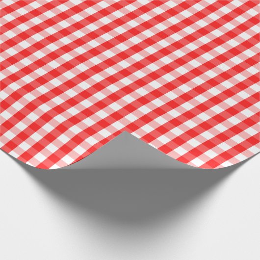 Medium-rood en wit gingham-pakpapier cadeaupapier (Hoek)