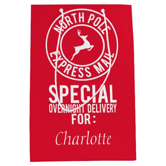 Medium Rood & Wit Noordpool Express Mail Naam Cadeauzakje (Voorkant)