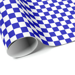 Medium Royal Blue en White Checks Wrapping Paper Cadeaupapier