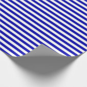 Medium Royal Blue en White Stripes Wrapping Paper Cadeaupapier (Hoek)