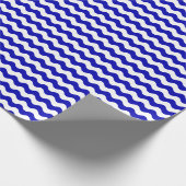 Medium Royal Blue en White Waves Wrapping Paper Cadeaupapier (Hoek)