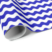 Medium Royal Blue en White Waves Wrapping Paper Cadeaupapier (Rol Hoek)