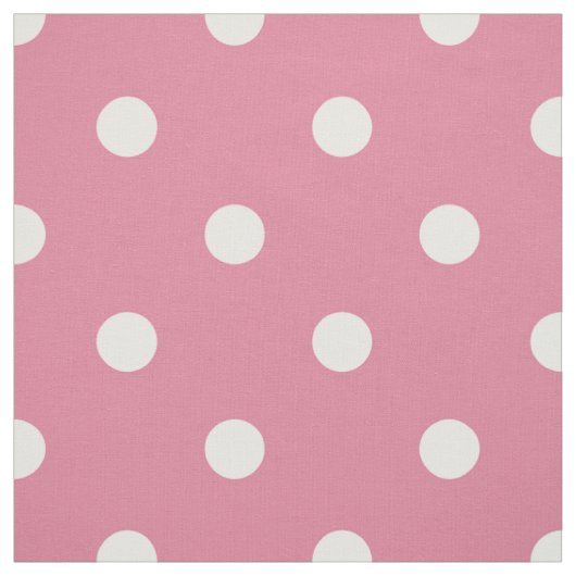 Medium Roze Witte Polka Dots (groot) Stof (Swatch)