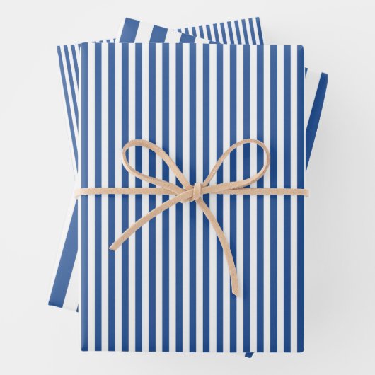 Medium saffier blauw & witte strepen inpakpapier vel (In situ)