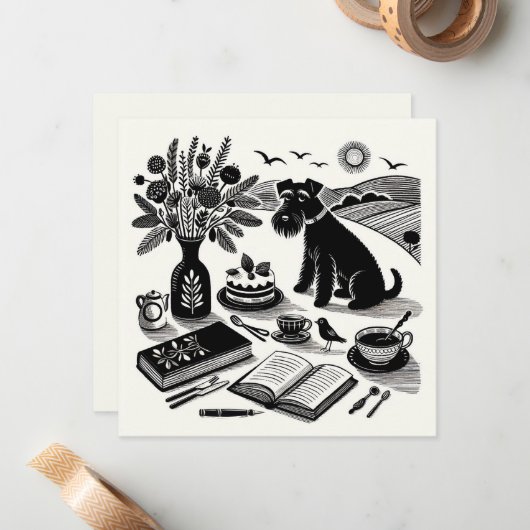 Medium Schnauzer Note Kaart Notitiekaartje (Voorkant / Achterkant in situ)