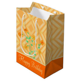 Medium Sinaasappel Bloemen Happy Birthday Gift Bag Cadeauzakje