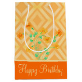 Medium Sinaasappel Bloemen Happy Birthday Gift Bag Medium Cadeauzakje (Voorkant)