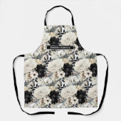 Medium Size Girly Zwart en Wit Bloemen Schort (Voorkant)