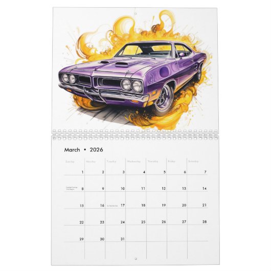 Medium Size Hot Rods Calendar Kalender (Mar 2026)