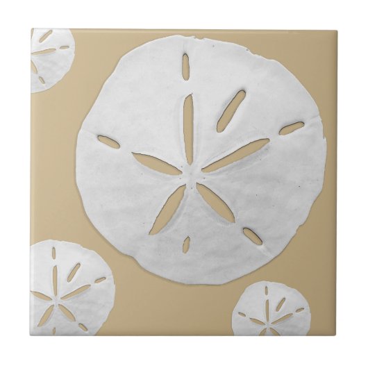 Medium Tan & White Tropical Beach Sand Dollar Tegeltje (Voorkant)