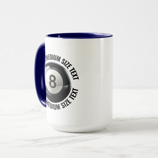 Medium Text NAVY BLauw Combo 15oz Aangepaste 8 Bal Mok (Voorkant links)
