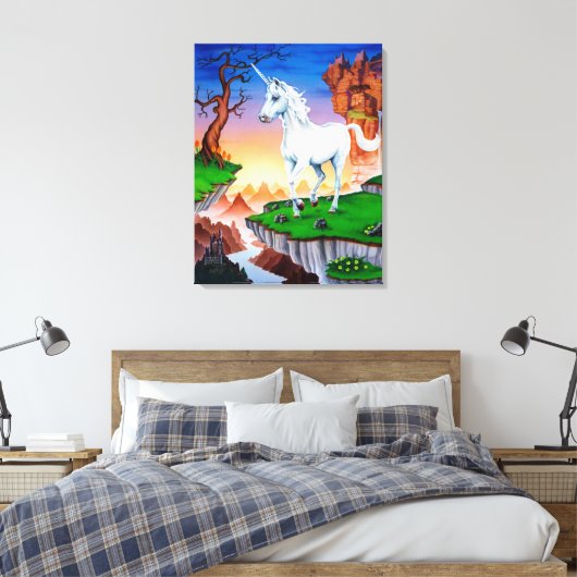 Medium uitgerekt canvas printfantasie Unicorn (Insitu (Slaapkamer))