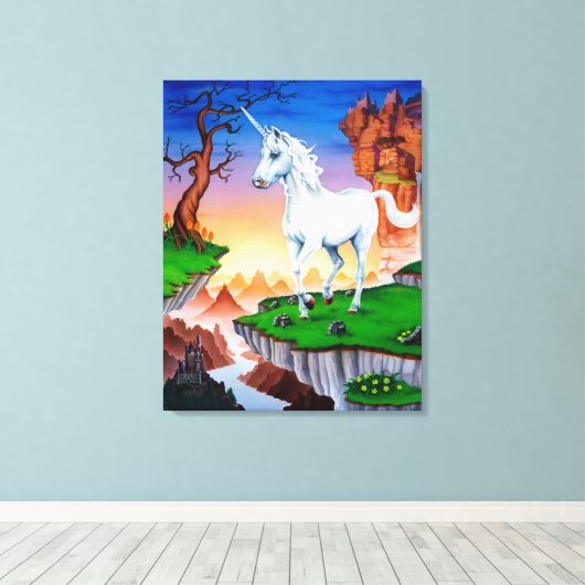 Medium uitgerekt canvas printfantasie Unicorn (Insitu (Houten vloer))