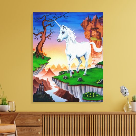 Medium uitgerekt canvas printfantasie Unicorn (Insitu (Woonkamer))