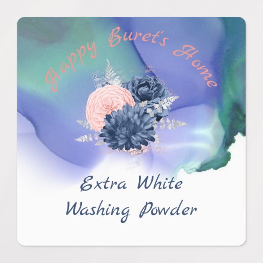 Medium vierkant waterdicht label met bloemen (Design 2)