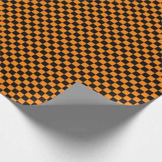 Medium zwart en Oranje cheques ompakken papier (Hoek)