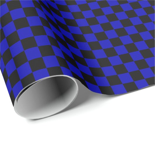 Medium zwart en Royal Blue Checkling Wrapping Pape Cadeaupapier (Rol Hoek)