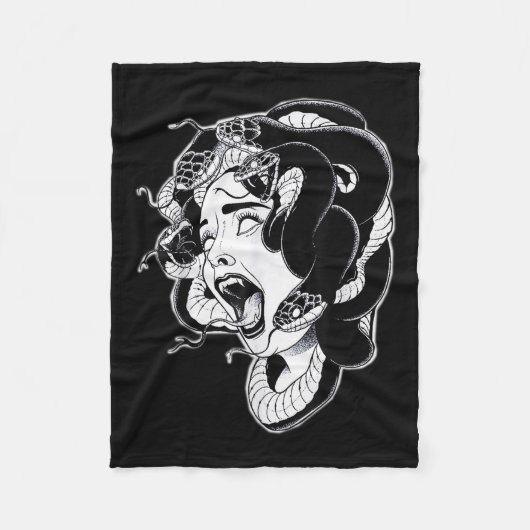 Medusa Blackwork Tattoo Flash Fleece Deken (Voorkant)
